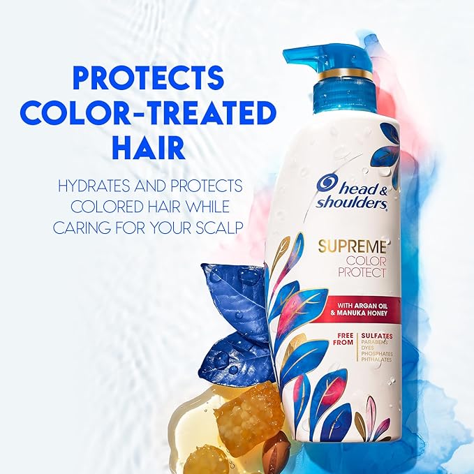 Head & Shoulders Anti-Dandruff Shampoo and Conditioner Set, Supreme Color Protect, 1% Pyrithione Zinc, Sulfate-Free, Argan Oil and Manuka Honey, 11.8 fl oz & 9.4 fl oz