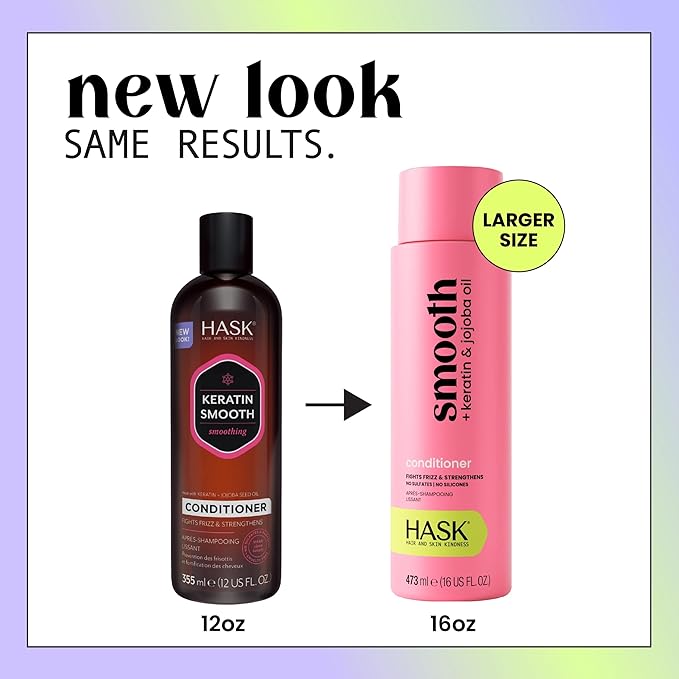 HASK Keratin Smoothing Shampoo & Conditioner Set | Defrizzes Unruly Hair, Softens, Detangles, Adds Shine | Sulfate Free, Silicone Free, Cruelty Free, Color Safe | 16oz each