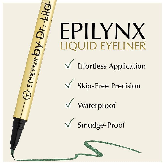 EPILYNX Liquid Eyeliner - Hypoallergenic Eyeliner with Fine Brush Tip, Long-Lasting Waterproof Eye Liner - Cruelty-Free, Vegan, Gluten-Free, Smooth Liquid Eye Liner, Shimmer Spring Green 2mL