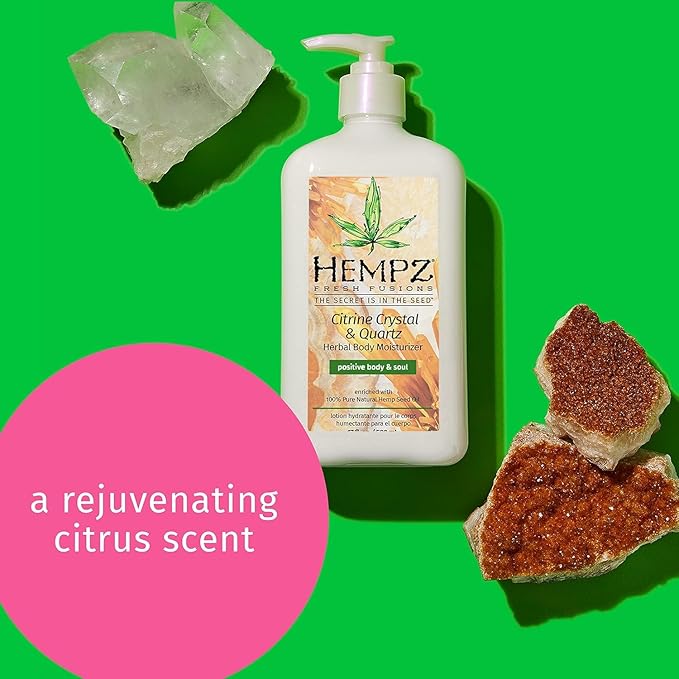 HEMPZ Body Lotion - Citrine Crystal & Quartz Daily Moisturizing Cream, Shea Butter Hand and Body Moisturizer - Hemp Extract Lotion - Skin Care Products, Pure Organic Hemp Seed Oil - 17 Fl Oz