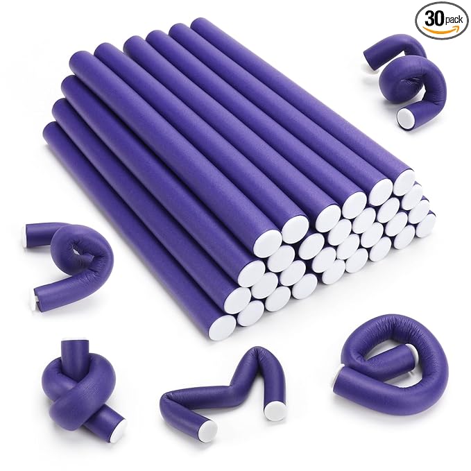 30 Pcs Heatless Hair Curlers 7 x 0.55 Inch Flexible Curling Rods Soft Foam Rollers No Heat Bendable Hair Rods Roller for Women Short Medium Long Hair, Purple