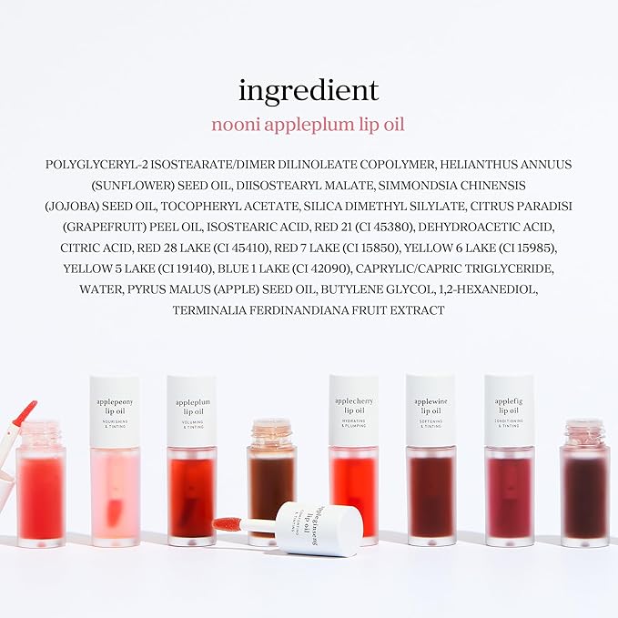 NOONI Korean Lip Oil - Appleplum | Long-Lasting, Moisturizing, Plumping, Revitalizing for Dry Lips, Waterproof, No Peel Off, Korean Tint, Hydrating Lip Stain, Nourishing Crystal Clear, 0.12 FL Oz