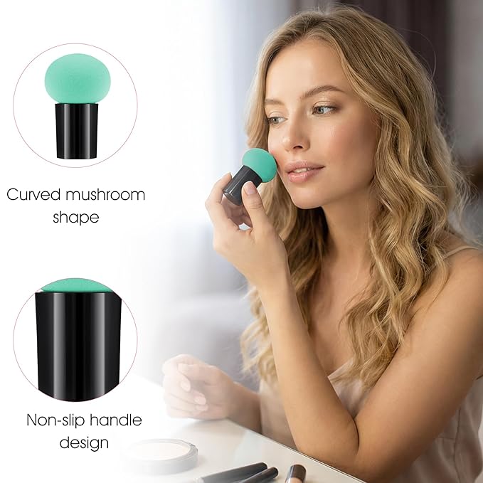 ElevateTech 6 Pcs Makeup Sponges with Handle Foundation Applicator Sponges Mushrooms-Shaped Makeup Sponge Puff Powder Cosmetic Puff Beauty Tool for Foundation Creams Powders, Dry & Wet Use