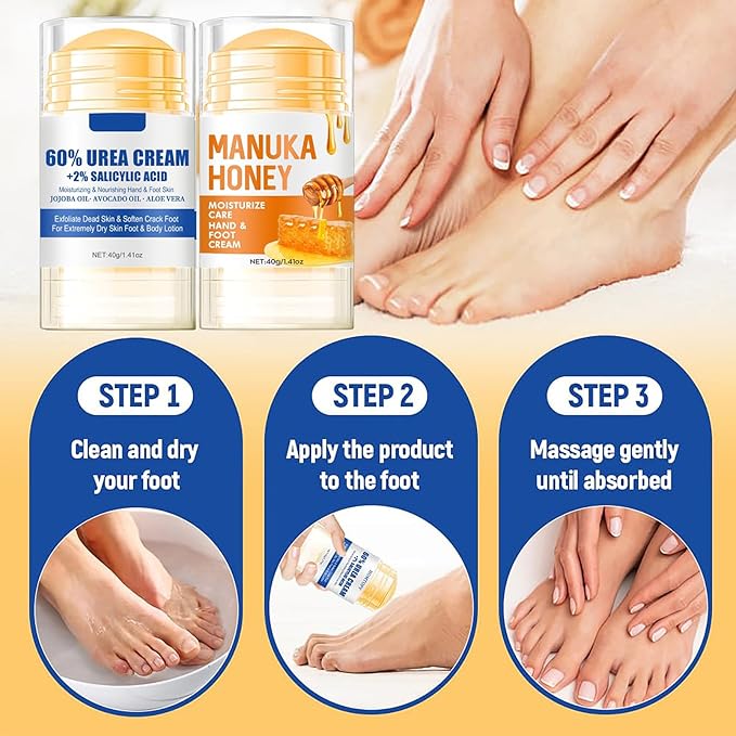 NovaCharm Urea Cream Stick 60%, 2PCS Aloe Vera & Honey Cracked Heel Repair Stick Balm, Maximum Strength Urea Cream for Feet, Foot Lotion for Dry Hands & Rough Knees, Callus Remover - Smoothing Skin
