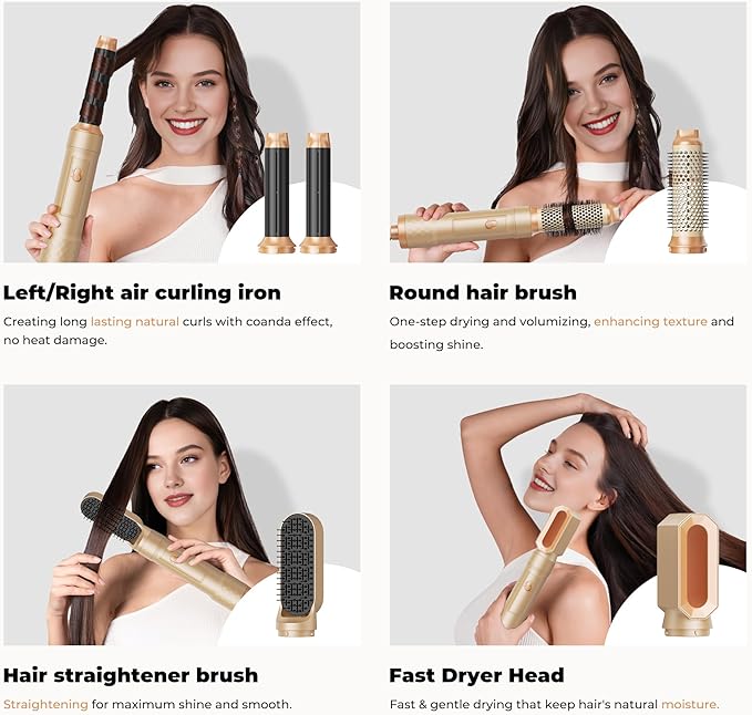 5 in ONE Blow Dryer Brush,Air Curling Iron Round Brush Blow Dryer 800W,Ionic Hair Dryer Brush for Women, Hot Air Brush Hair Styling Tools 100-120V