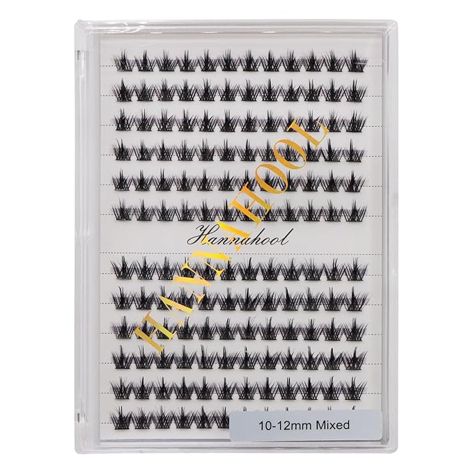12rows-Large Tray Mixed 8-10-12-14-16mm/Mixed 14-15-16mm/Mixed14mm-16mm/Mixed 18-20mm Wide Stem Individual False Eyelashes Dramatic Black Cluster Eyelashes (MY008-10-12MM MIX)