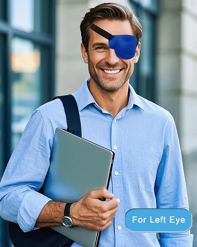 Eye Patches for Adults and Kids, 2 Pcs 3D Eye Patch Adjustable Medical Eyepatch for Lazy Eye Amblyopia Strabismus and After Surgery for Left Eye Blue