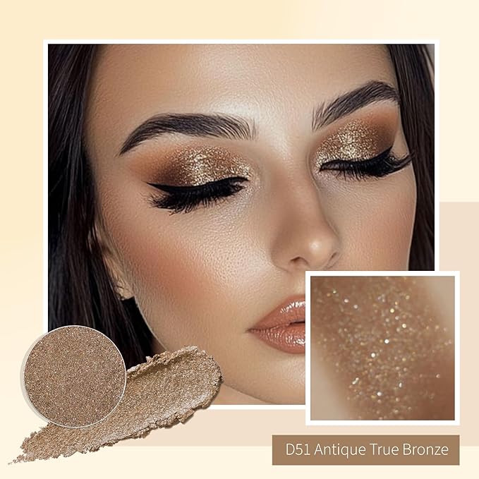 Refillable Eyeshadow Palette - Matte/Glitter/Duo-Chrome Pressed Powder & Cream Formula, Neutral/Shimmer/Smokey Multichrome, Travel-Friendly Iron Pan Refills (Glitter, D51)