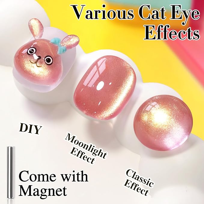 Double Rhythm 15ML Jelly Glass Cat Eye Gel Polish with Magnet Holographic Glitter Shimmer Translucent Sheer Color Salon Soak Off Magnetic Nail at Home (Peach Pink Gold-MC1195)