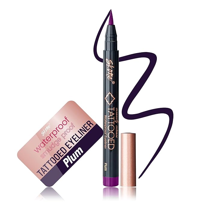 Skone Cosmetics Insanely Intense Tattooed Eyeliner Pen - Waterproof Liquid Eyeliner, Long Lasting, Sweat Proof, Smudge Proof Felt Tip Liquid Eyeliner - Pigmented Eye Liner Makeup - Plum Black (0.07oz)