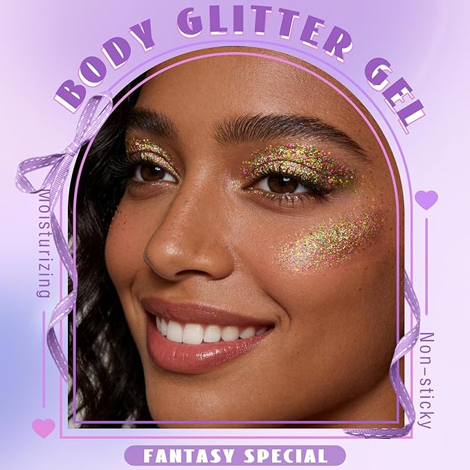 HOSAILY Roll-on Gold Green Purple Body Glitter Gel for Face Hair, Mardi Gras Face Paint Glitter Mermaid Makeup, Sparkling Chunky Sequins Festival Carnival St Patricks Day Party Rave Accessories