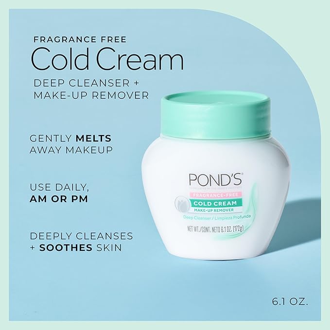 POND’S Cold Cream Cleanser, Fragrance-Free – Moisturizing Makeup Remover & Deep Cleansing Face Cream – Facial Cleanser for Soft, Radiant Skin – Dermatologist Tested, Non-Comedogenic, 6.1 oz