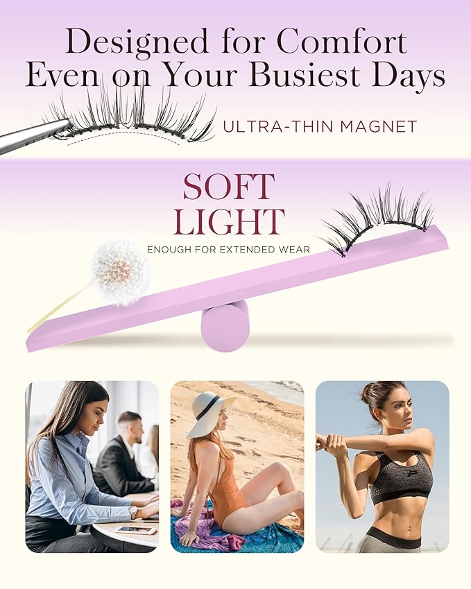 BEYELIAN Magnetic Eyelashes with Applicator Kit, Upgrade Soft Magnetic False Eyelashes Natural Look, No Glue Needed Reusable Magnetic Lashes for Eye Makeup (Lightweight & Comfortable)