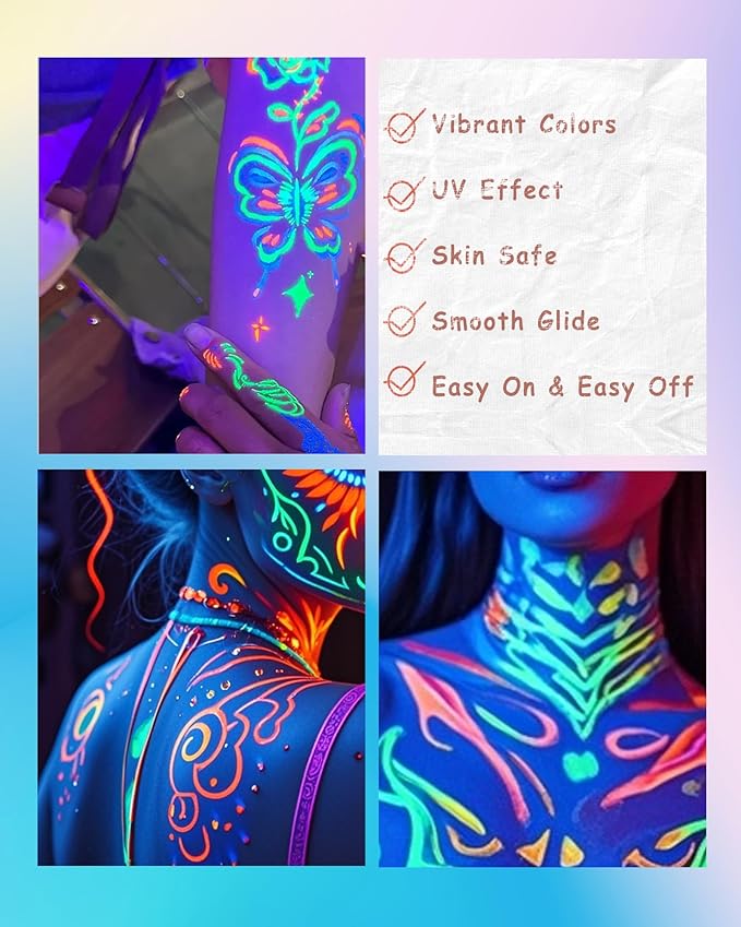 UV Neon Colored Gel Eyeliner Pencil, Matte Rainbow Colorful Eyeliner Pencils Glow in the Dark Makeup, Waterproof Long Lasting Gel Eye Liner Pen with Sharpener for Halloween Face Body Painting-B02 Blue