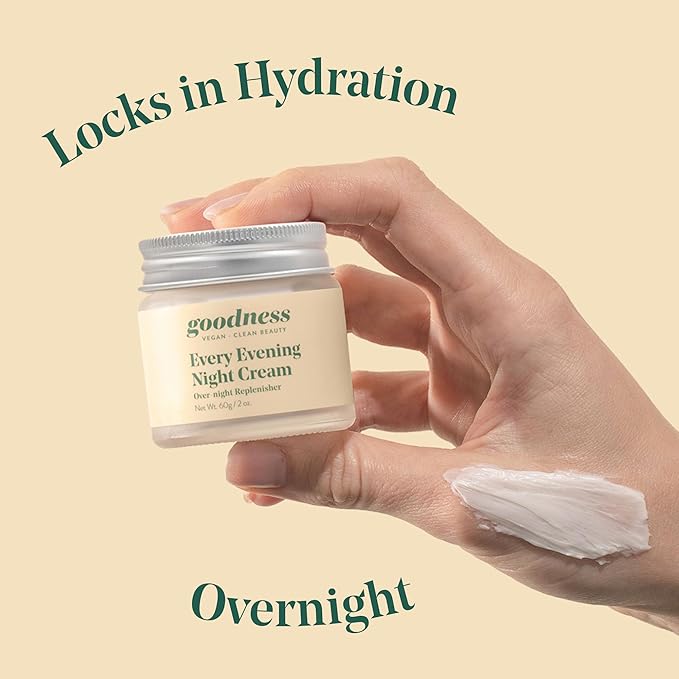 goodness Every Evening Night Cream for Face – Deep Hydration Moisturizer with Ceramides & Hyaluronic Acid – Rich Overnight Face Cream for Dry, Normal & Mature Skin