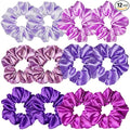 12 Pcs Satin Silk Scrunchies Soft Hair Ties Fashion Bands Bows Hair Ropes Elastic Bracelet Ponytail Holders Hair Accessories for Women and Girls (4.5 Inch, Assorted Purple)