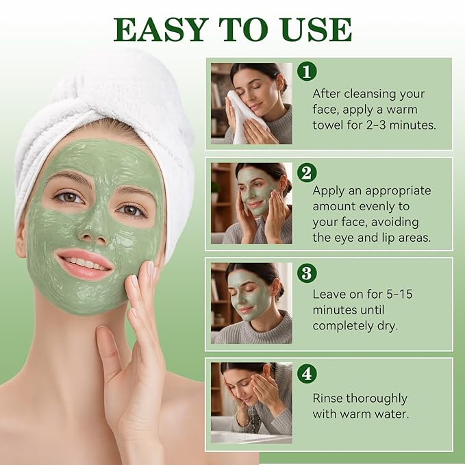 Green Tea Mask, Natural Clay Mask for Face, Deep Pores Cleansing, Oil Control, Moisturizing & Hydrating with Green Tea Extract & Kaolin Clay, Antioxidant Green Tea Face Mask Skincare(3.52 Ounce)