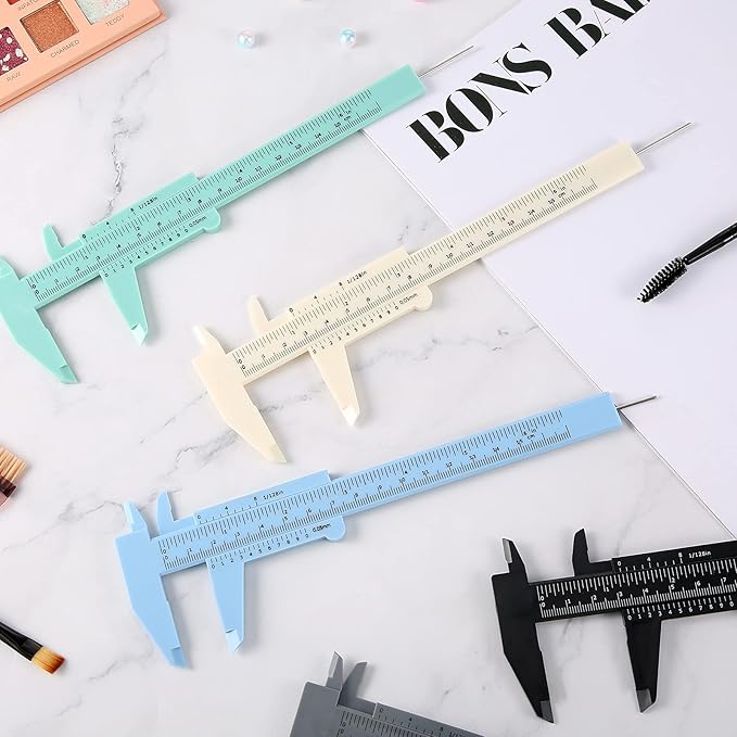 Frienda 5 Pieces Eyebrow Measuring Ruler Brow Mapping Tool Mini Vernier Caliper Double Scale Plastic Sliding Gauge Ruler for Micro Blading Eyebrow Tattoo Brow Artists(Fresh Colors)