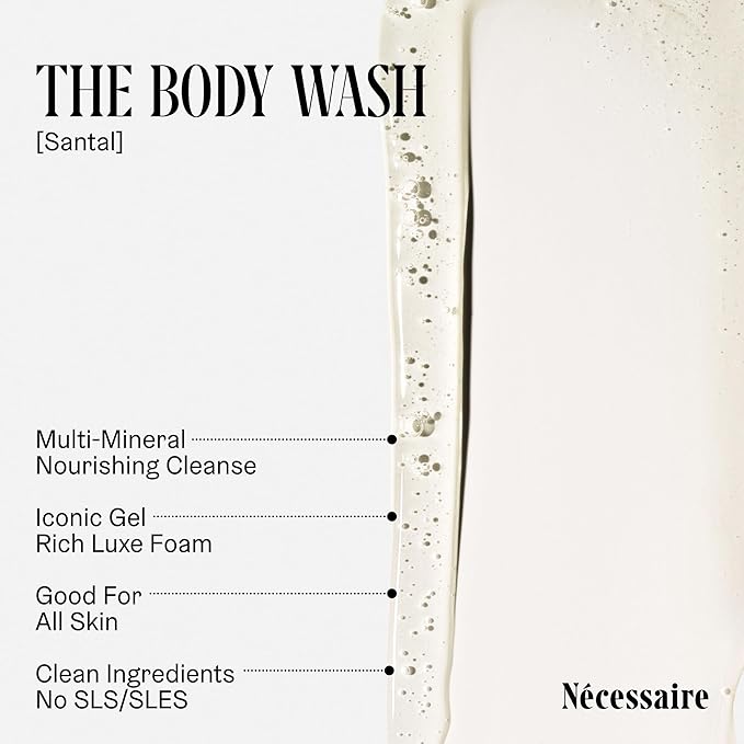 Nécessaire The Body Wash Santal. Natural Body Wash for Women & Men, Therapeutic Shower Gel with Epsom Salt + Minerals. Gel Cleanse. 3.4fl oz