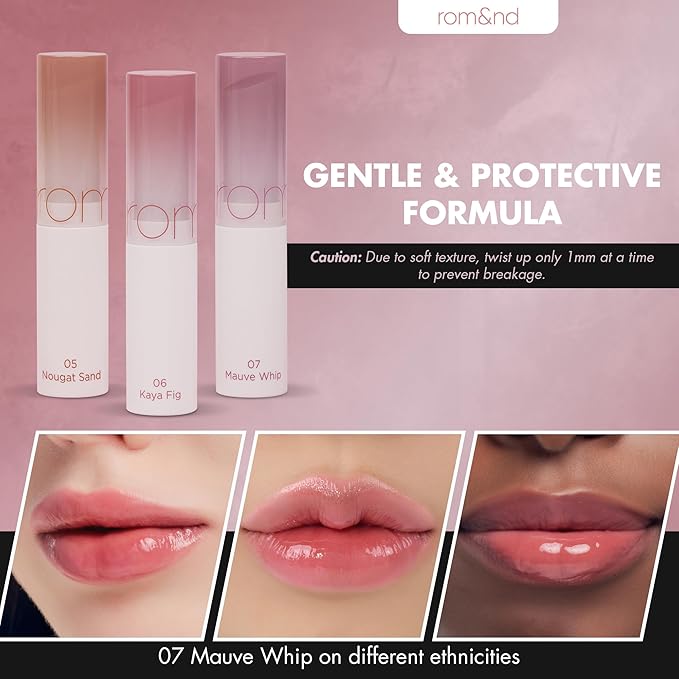 rom&nd Glasting Melting Balm Trio | Hydrating Lip Balm Set for Crystal Shine & Vivid Daily Colors | Non-Sticky, Gentle Formula for Plump, Dewy Lips | #05 Nougat Sand, #06 Kaya Fig, #07 Mauve Whip