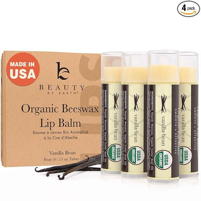USDA Organic Lip Balm - USA Made with Natural Ingredients, Beeswax Vanilla Chapstick for Dry Lips, Gifts for Women, Birthday Gifts for Her & Him, Hydrating Lip Balm Beauty Gifts, Natural Chapstick