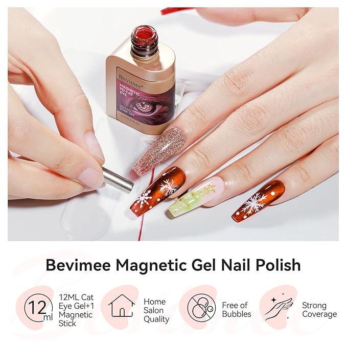 Red Gel Nail Polish, Magnetic Smooth Cat Eye Nail Polish Red Brown Color Shimmer UV Glitter Holographic Cateye Gel Polish with Magnet Manicure Salon DIY at Home