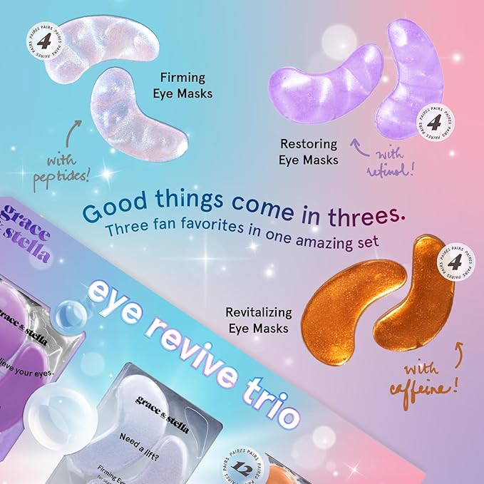 grace & stella Under Eye Patches (12 pairs) Eye Masks for Dark Circles and Puffiness - Travel & Self Care Gifts, Bachelorette Party Favors, Teacher Gifts - Vegan Cruelty-Free Skin Care