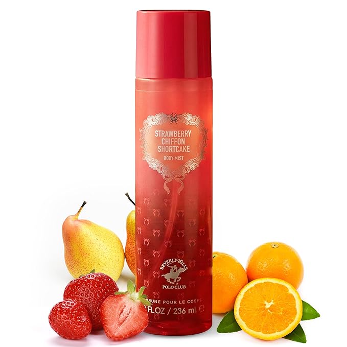 Beverly Hills Polo Club Strawberry Chiffon Shortcake Body Mist for Women – Irresistible Gourmand Fruity Fragrance – Long-Lasting All-Day Scent – French Crafted 236ml / 8 FL OZ
