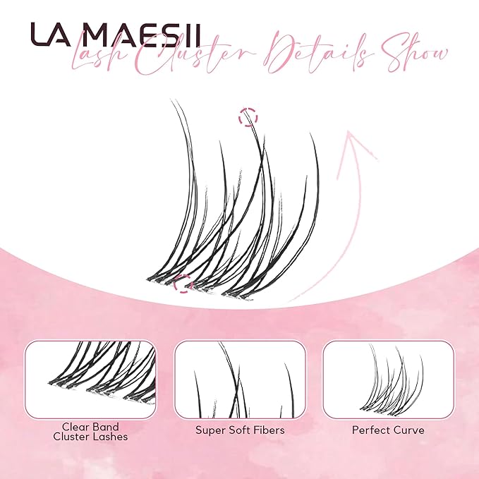 LA MAESII 120Pcs Clear Band Lash Clusters 10-14mm Natural Look Cluster Eyelashes Resuable Invisible Band Individual Cluster Lashes(22)