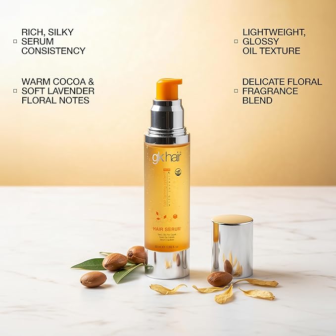 GK HAIR - Hair Oil Serum 1.69 Oz - Smooth Frizz Control & Shine Enhancement - Dry, Frizzy, Damaged & Dull Hair - Argan Oil Hair Serum with Plant Based Protein and Natural Silicones Lightweight Finish