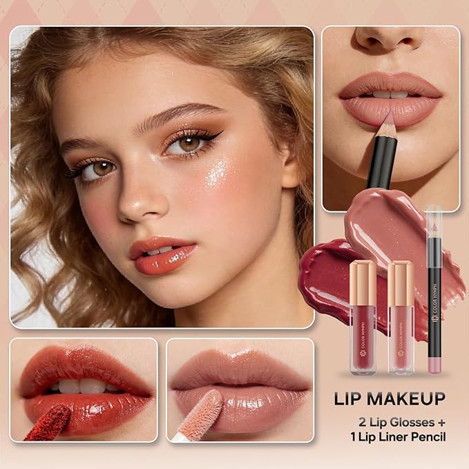 Color Nymph Beginner Makeup Kits For Teens With Train Case Included Full Makeup Kit Eyeshadow Palette Blushes Bronzer Highlighter Lipstick Brushes Mirror（Gold）