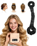 BONNET QUEEN Multi-function Satin Heatless Hair Curler & Hair Tie Non-Heating Hair Roller Curling Rod with Scrunchie, Large, Black(For Big Curls)