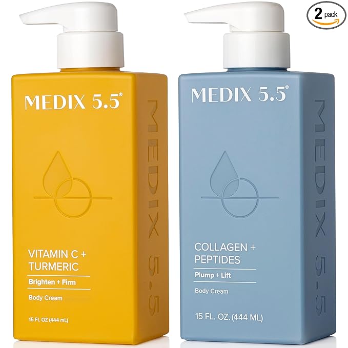 Medix 5.5 Vitamin C Lotion + Collagen Cream Anti Aging Moisturizer Skincare Set, Collagen Lotion Targets Wrinkles, Sagging Skin, Crepey Skin, Vitamin C Cream Brightens & Hydrates Dry Skin, Bundle