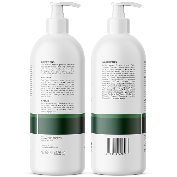 EDENIKA BOTANICALS Tea Tree Oil Shampoo, Deep Cleansing for Buildup & Oily Scalp, Soothes Itchy Scalp & Refreshes Hair, Sulfate Free, Women & Men, Natural Shampoo, 16 fl oz