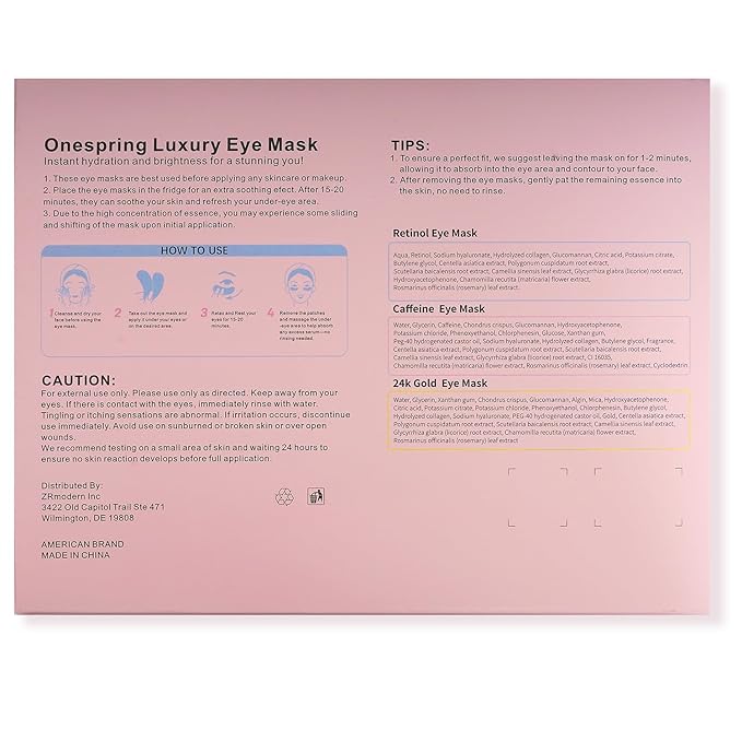 Onespring Eye Masks (24 Pairs) - Mothers Day Gift for Mom - Caffeine, 24K Gold and Retinol Under Eye Patches for Puffy Eyes, Dark Circles & Fine Lines, Bachelorette Party Favors, Bridesmaid Gift