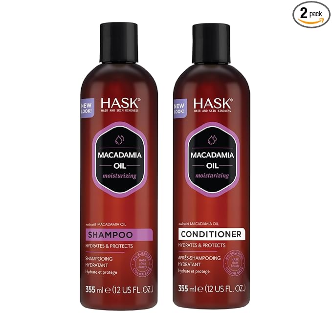 HASK Macadamia Oil Moisturizing Shampoo + Conditioner Set | For All Hair Types, Sulfate-Free, Paraben-Free, Gluten-Free, Cruelty-Free, Color Safe | 12oz each