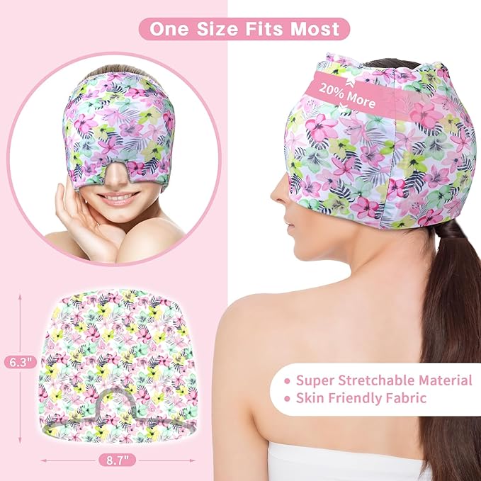 my novel things Migraine Relief Cap, Gel Cooling Eye Mask, Cooling Gel Relief 2 Pack Set, Hot/Cold Therapy, Natural Relief Cap, Instant Headache Relief, for Sinus, Puffy Eyes,Tension, Stress Relief
