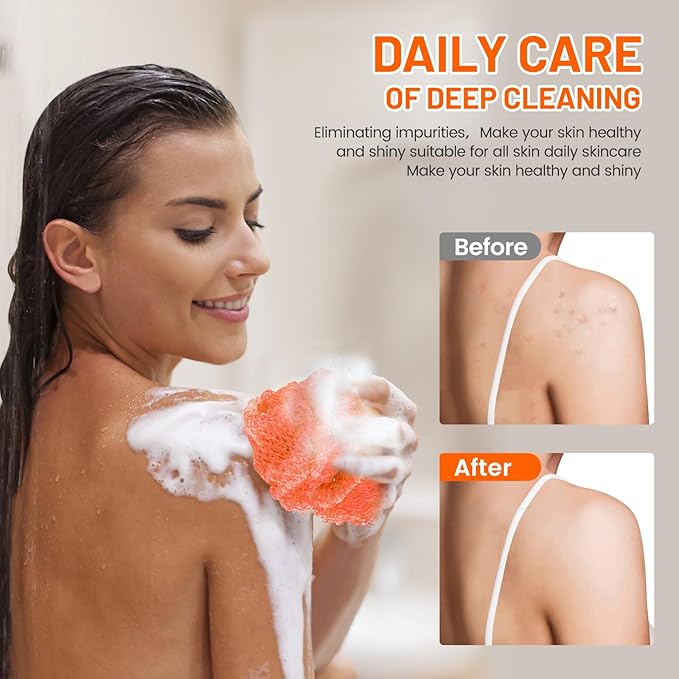 ZOCY African Net Sponge, Authentic Exfoliating Body Scrubber for Bath and Shower, Multiple Textures with Gentle Deep Exfoliating and Rich Lather for All Skins (Orange)