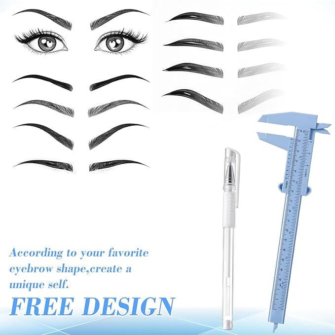 Eyebrow Microblading Marker Pen, 2 Pcs Eyebrow Microblading Marker Pens with 4 Replacement Refills & 1 Ruler, Brow Mapping Kit for Eyebrow Lip Skin Tattoo & Lamination Supplies(White)