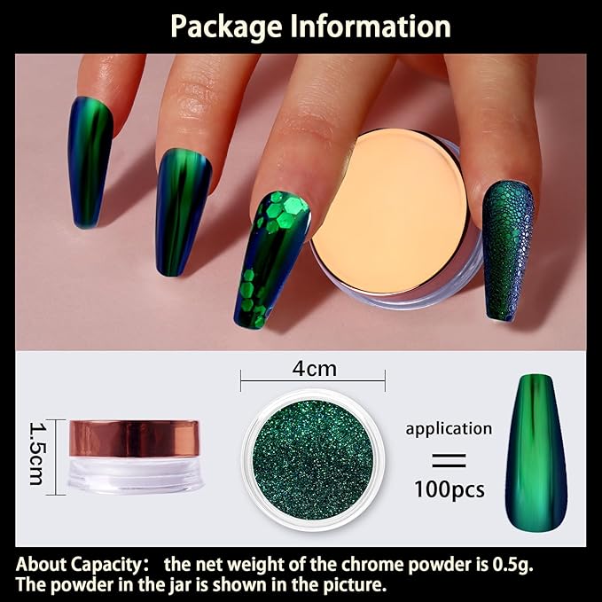 Allstarry Chameleon Chrome Nail Powder, Color-Shift Nail Powder Pigment Glitter Dust Magic Chameleon Mirror Effect Aurora Chrome Effect for Gel Polish Nail Art Decoration-Peacock Spirit