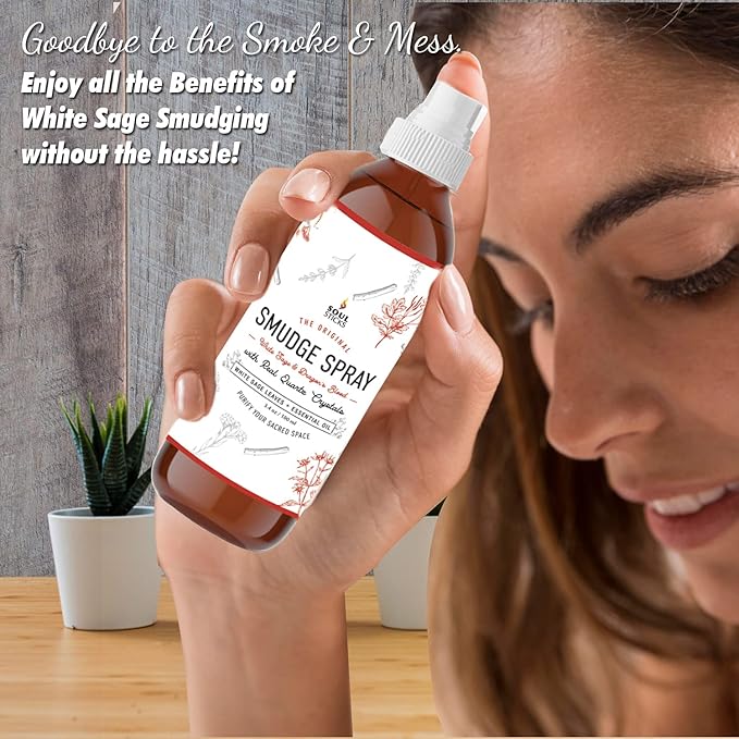 SOUL STICKS White Sage & Dragon’s Blood Smudge Spray – 3.5oz Smokeless Energy Mist with Quartz Crystals – Protective Smudging Spray for Aura Cleansing & Home Energy Clearing