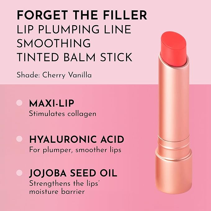 LAWLESS Women's Forget the Filler Lip Plumping Line Smoothing Tinted Balm, Cherry Vanilla, 0.09 Ounce