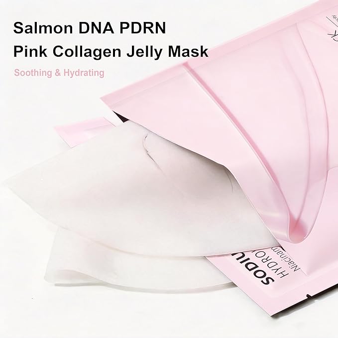 4-Pack Salmon DNA (PDRN) Pink Collagen Jelly Mask - Soothing & Hydrating Gel Face Mask for Sensitive Skin, Korean Skincare