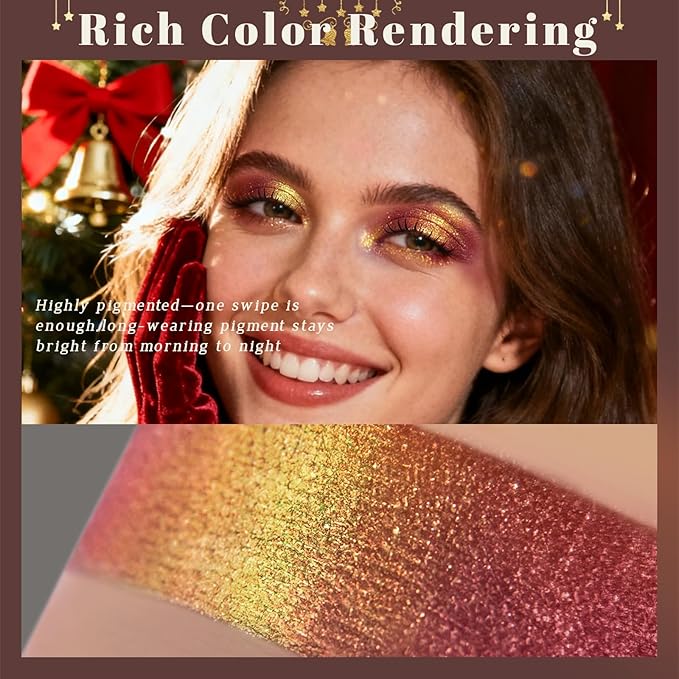 Noerrors Duochrome Burgundy Gold Glitter Eyeshadow Palette, Holographic Chameleon Rich Color Shimmer Eye Shadow, Color Shift Sparkle Inner Corner Eye Highlighter Palette Makeup for Rave Halloween#07