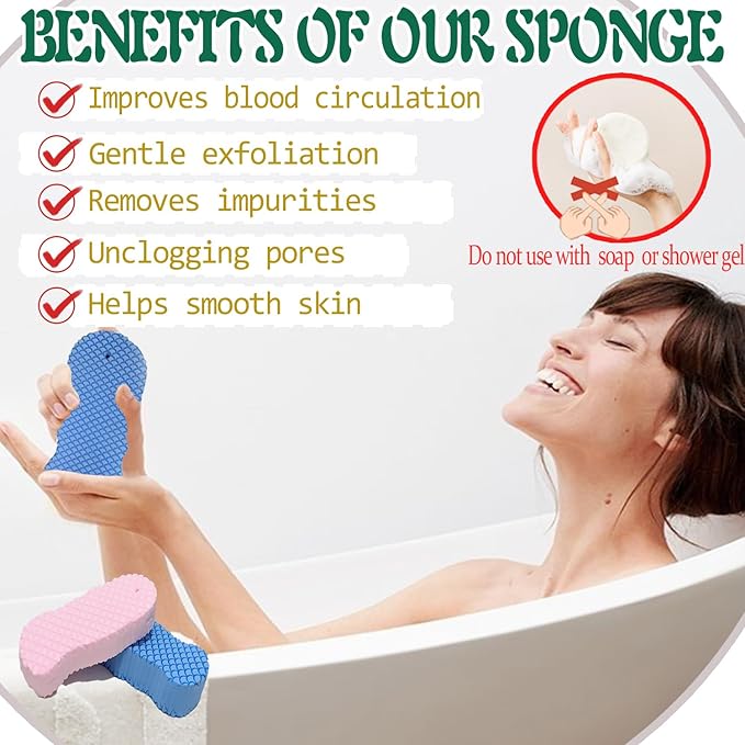 2pcs Magic Exfoliating Body Scrubber,3D Super Soft Exfoliating Bath Sponge,Removes Dead Skin from Body-Skin Friendly and Reusable for Adults Children and Pregnant Women(Blue+Pink
