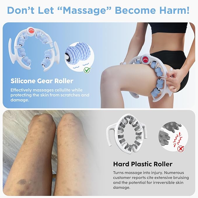 Cellulite Massage Tool, Anti-Cellulite Roller- Lymphatic Drainage Massager - Muscle Roller, Deep Fascia Massage, Dimpled Skin Removal, Legs/Thighs/Buttocks, Smooth Skin (14 Wheel - Blue)