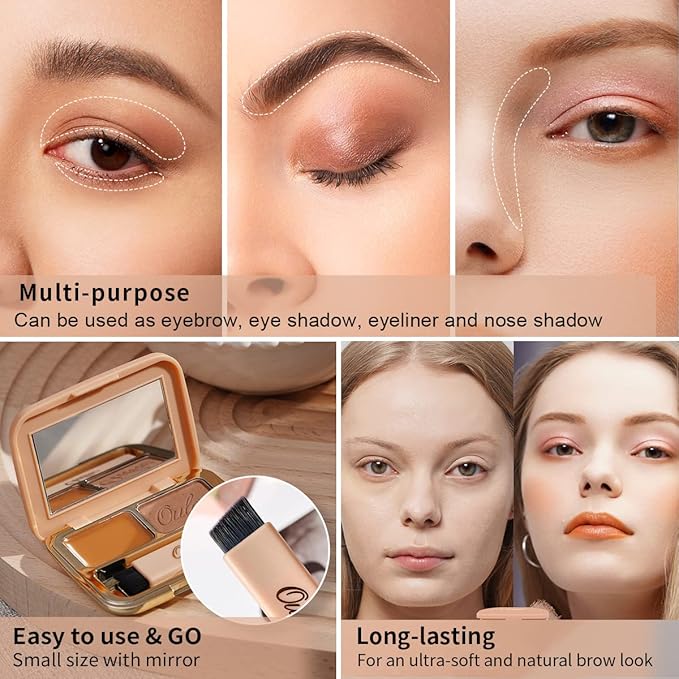 Oulac Waterproof Brown Eyebrow Powder Kit with Brow Brush 2 in1 Long Lasting Instant Eyebrow Pomade & Powder Natural Makeup for Sparse Brows 3.2 g/0.11 oz (Ginger）