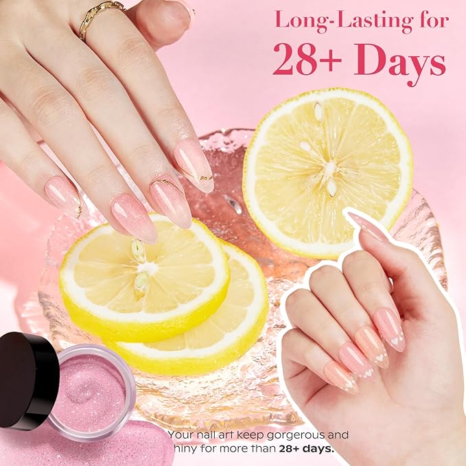 AZUREBEAUTY Dip Powder Nail Kit, 6 Colors Jelly Pink Transparent Nude Hot Pink Peach Dip Dipping Powder Starter Set, French Nail Art Manicure DIY Salon, No Need Nail Lamp Cured Mother's Day Gift