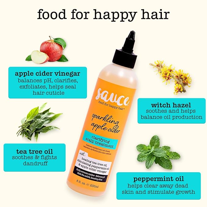 SAUCE BEAUTY Clarifying Scalp Treatment (8 Fl Oz ) Sparkling Apple Cider Scalp & Hair Cleanser, Buildup remover with Apple Cider Vinegar & Tea Tree Oil for Dry, Itchy Scalp, All Hair Types