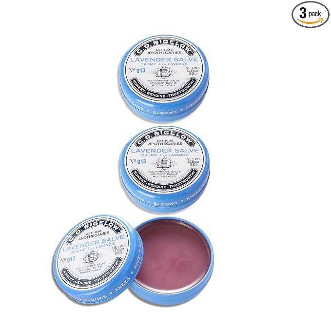 C.O. Bigelow Lavender Salve Tins, Pack of 3 Lip Balm Tins, All Purpose Salve for Lips, Cuticles, Hands & Dry Skin, Lip Balm Set, 0.8 oz